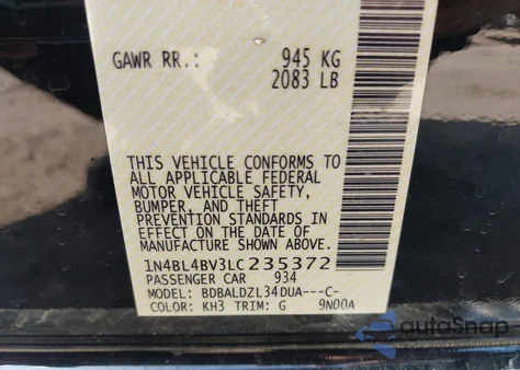 2020 Nissan Altima S Fwd from USA, damaged, VIN 1N4BL4BV3LC235372